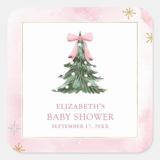 ベビー外は冷たいピンクボウ赤ちゃんシャワー スクエアシール (正面)