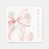 ベビー外は冷たいピンクボウ赤ちゃんシャワー スタンダードカクテルナプキン (正面)