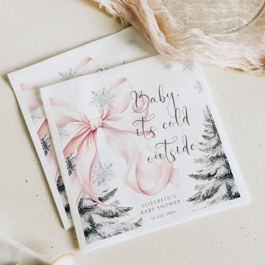 ベビー外は冷たいピンクボウ赤ちゃんシャワー スタンダードカクテルナプキン