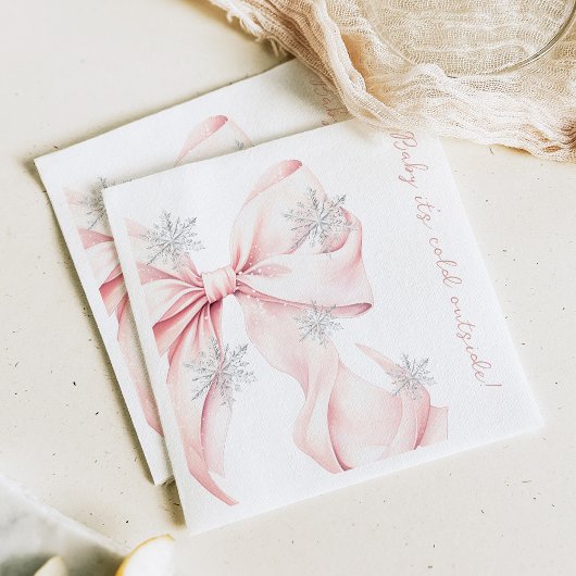 ベビー外は冷たいピンクボウ赤ちゃんシャワー スタンダードカクテルナプキン