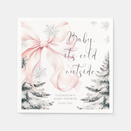 ベビー外は冷たいピンクボウ赤ちゃんシャワー スタンダードカクテルナプキン (正面)