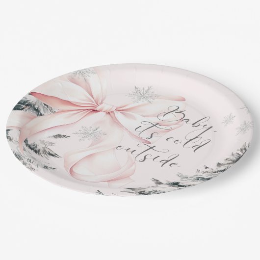 ベビー外は冷たいピンクボウ赤ちゃんシャワー ペーパープレート (アングル)