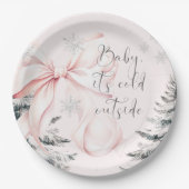 ベビー外は冷たいピンクボウ赤ちゃんシャワー ペーパープレート (正面)