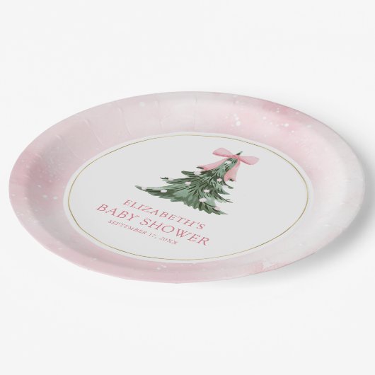 ベビー外は冷たいピンクボウ赤ちゃんシャワー ペーパープレート (アングル)