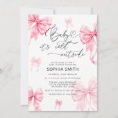 ベビー外は冷たいピンクボウ赤ちゃんシャワー 招待状 (正面)