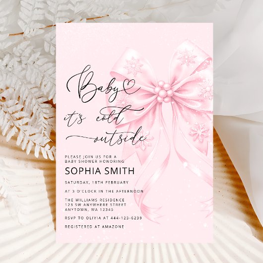 ベビー外は冷たいピンクボウ赤ちゃんシャワー 招待状
