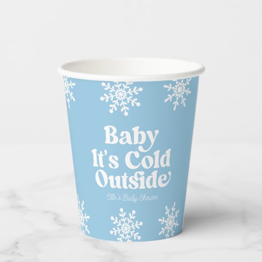 ベビー外は冷たいブルースノーフレーク赤ちゃんシャワー 紙コップ (裏面)