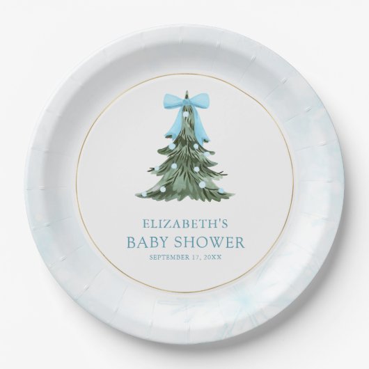 ベビー外は冷たいブルーボウ赤ちゃんシャワー ペーパープレート (正面)