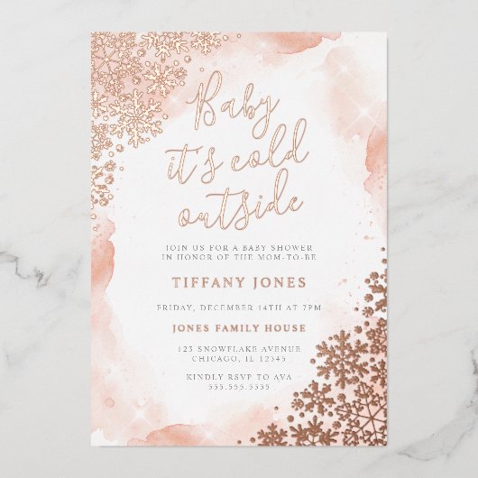 ベビー外は冷たいベビーシャワー 箔招待状 (正面)
