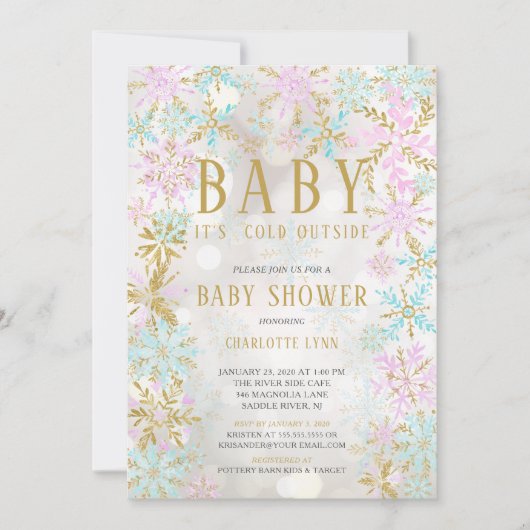 ベビー外は冷たい女の子か男の子のシャワー 招待状 (正面)