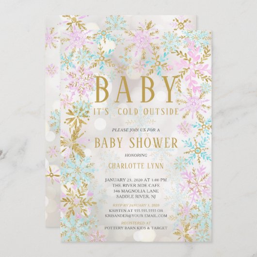 ベビー外は冷たい女の子か男の子のシャワー 招待状 (正面/裏面)
