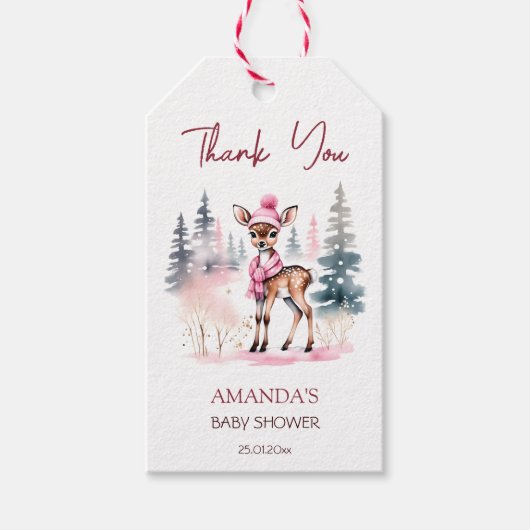 ベビー外は冷たい女の子のベビー鹿の赤ちゃんシャワー ギフトタグ (正面)