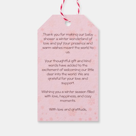 ベビー外は冷たい女の子のベビー鹿の赤ちゃんシャワー ギフトタグ (裏面)
