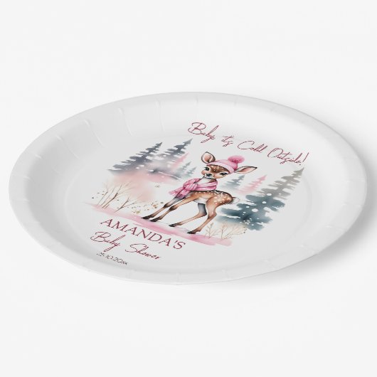 ベビー外は冷たい女の子のベビー鹿の赤ちゃんシャワー ペーパープレート (アングル)