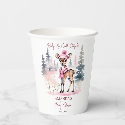 ベビー外は冷たい女の子のベビー鹿の赤ちゃんシャワー 紙コップ (裏面)