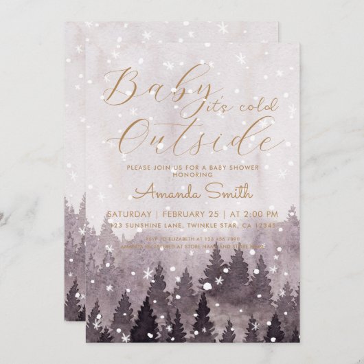ベビー外は冷たい女の子の赤ちゃんシャワー 招待状 (正面/裏面)
