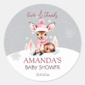 ベビー外は冷たい女の子の鹿の赤ちゃんシャワーの好意 ラウンドシール (正面)