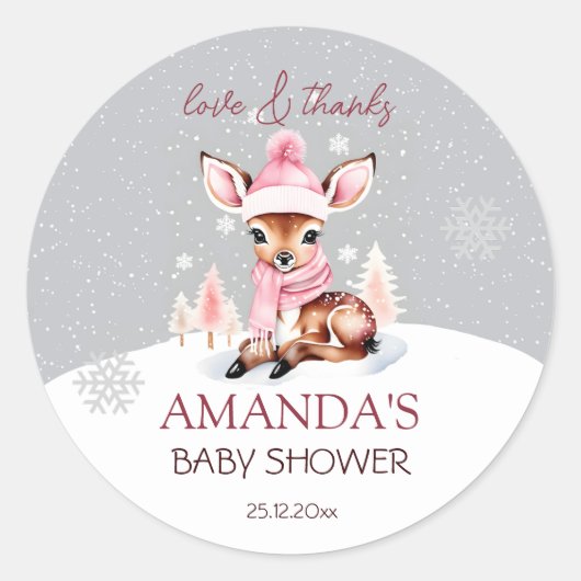 ベビー外は冷たい女の子の鹿の赤ちゃんシャワーの好意 ラウンドシール (正面)