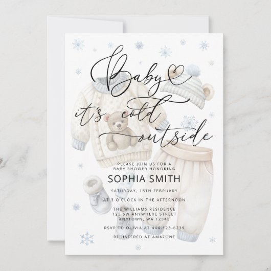 ベビー外は冷たい男の子の赤ちゃんシャワー 招待状 (正面)