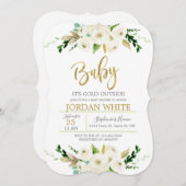 ベビー外は冷たい白フローラのベビーシャワー 招待状 (正面/裏面)