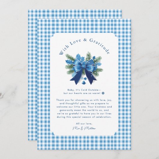 ベビー外は冷たい赤ちゃんシャワーありがとう サンキューカード (正面/裏面)