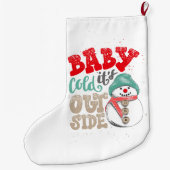 ベビー外は冷たい雪だるま ラージクリスマスストッキング (裏面)