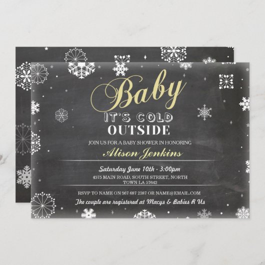 ベビー外は冷たい黄色の赤ちゃんシャワー招待状 招待状 (正面/裏面)