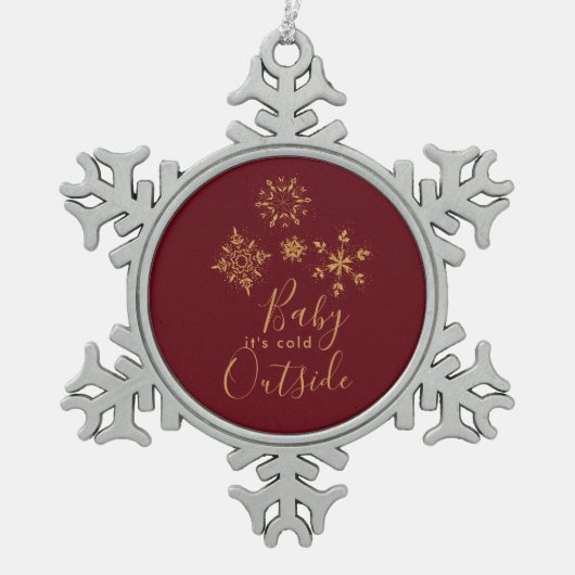 ベビー外は冷たい黄金の雪片 スノーフレークピューターオーナメント (正面)