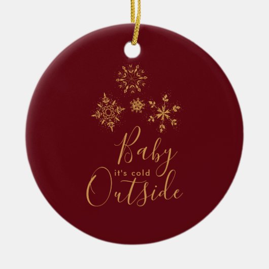 ベビー外は冷たい黄金の雪片 セラミックオーナメント (正面)