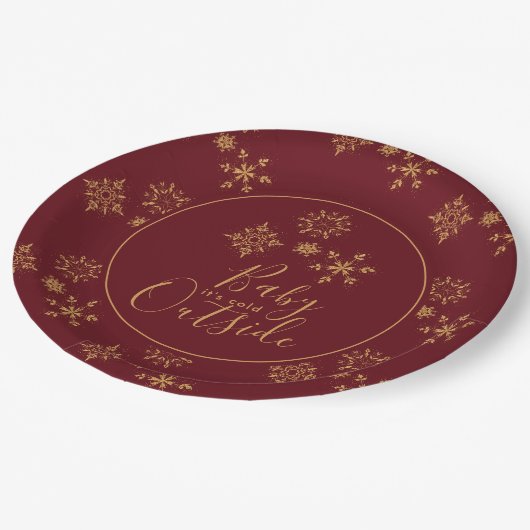 ベビー外は冷たい黄金の雪片 ペーパープレート (アングル)