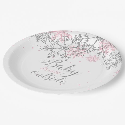 ベビー外は寒いスノーフレーク赤ちゃんシャワー紙 ペーパープレート (アングル)