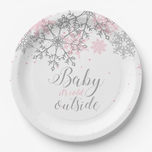 ベビー外は寒いスノーフレーク赤ちゃんシャワー紙 ペーパープレート (正面)