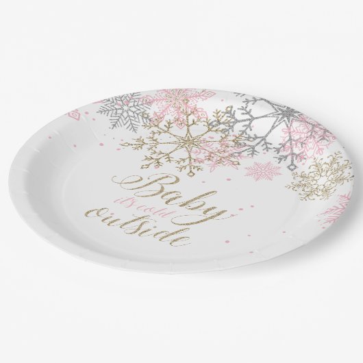 ベビー外は寒いスノーフレーク赤ちゃんシャワー紙 ペーパープレート (アングル)