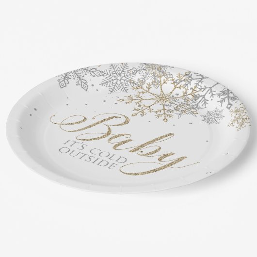 ベビー外は寒いスノーフレーク赤ちゃんシャワー ペーパープレート (アングル)