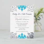 ベビー外は寒いスノーフレーク赤ちゃんシャワー 箔招待状 (立ち正面)