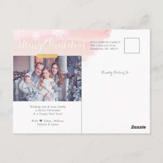 ベビー外は寒いピンクの冬のクリスマス写真 ポストカード (裏面)