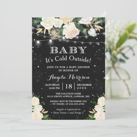 ベビー外は寒いフローラ冬のベビーシャワー 招待状 (スタンド正面)