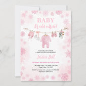 ベビー外は寒いベイビーシャワーピンクの女の子のウィント 招待状 (正面)