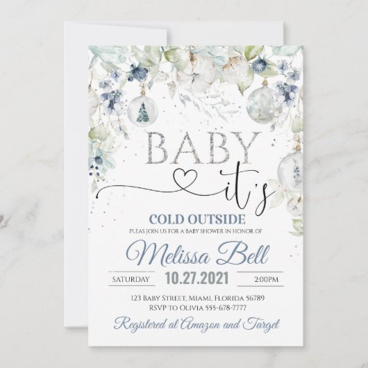 ベビー外は寒いベイビーシャワー招待ウィント 招待状 (正面)