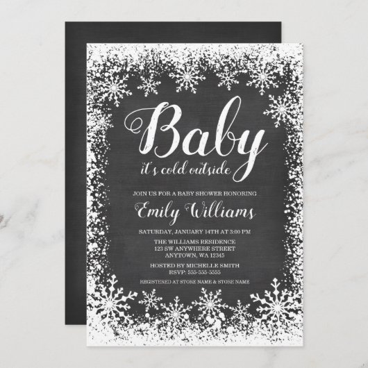 ベビー外は寒い冬のベビーシャワー 招待状 (正面/裏面)