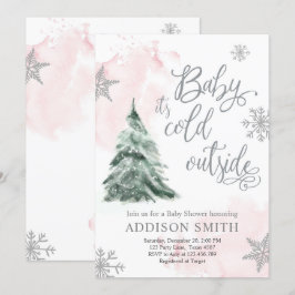 ベビー外は寒い冬の木の少女 招待状