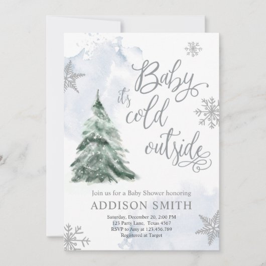 ベビー外は寒い冬の木の少年のベビーシャワー 招待状 (正面)