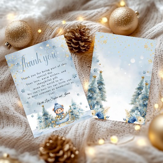 ベビー外は寒い冬熊│青金ゴールド サンキューカード