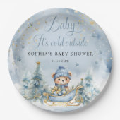 ベビー外は寒い冬熊│青金ゴールド ペーパープレート (正面)