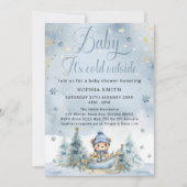 ベビー外は寒い冬熊│青金ゴールド 招待状 (正面)