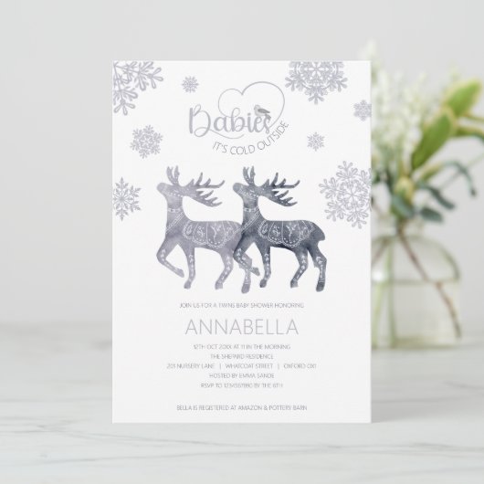 ベビー外は寒い北欧ツインズベビーシャワー 招待状 (スタンド正面)