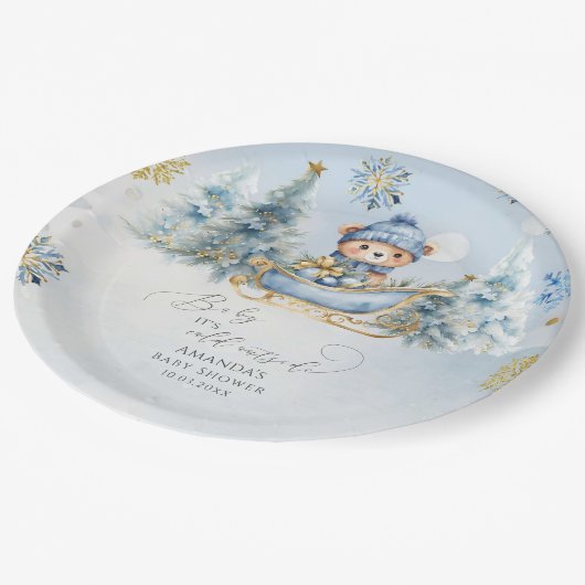 ベビー外は寒い可愛いクマの赤ちゃんシャワー ペーパープレート (アングル)