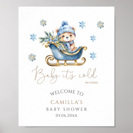 ベビー外は寒い可愛いクマの赤ちゃんシャワー ポスター (正面)