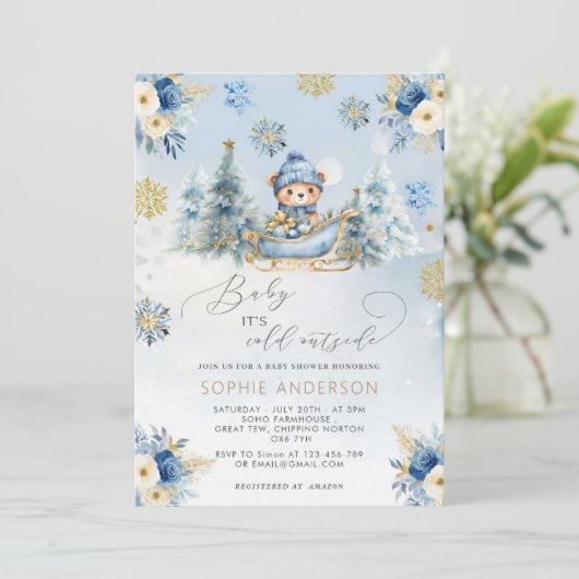 ベビー外は寒い可愛いクマの赤ちゃんシャワー 招待状 (スタンド正面)