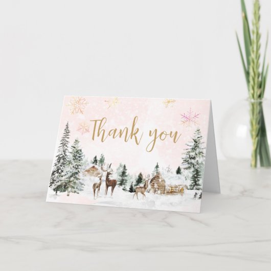 ベビー外は寒い女の子の冬の赤ちゃんシャワー サンキューカード (正面)